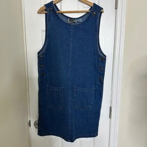 Vintage Forenza Womens Denim Pinafore Jumper Dress Blue Cotton 90s Size 10